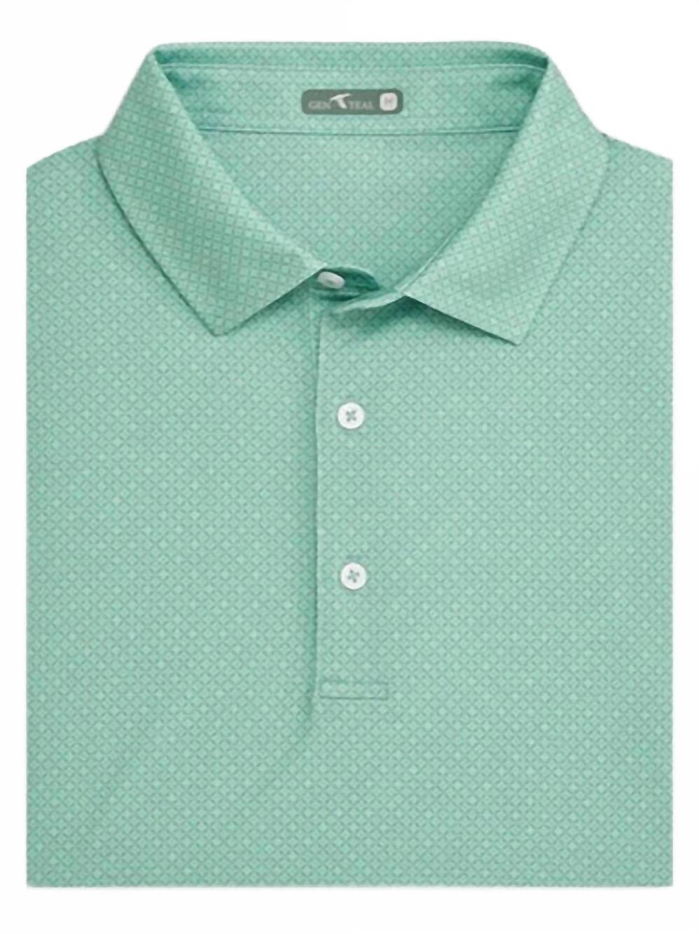 NEW GENTEAL men's printed performance short sleeve polo in desert green agave